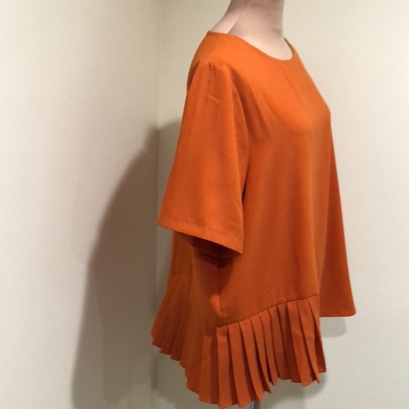Eloquii Blouse Size 22 Pumpkin Spice Orange Pleated Short Sleeve Top - Picture 3 of 10